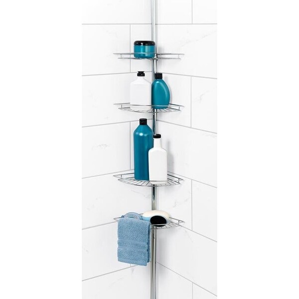 Zenna Home Shower Caddy, 97 in OAL, 1112 in OAW, 4Shelf, Steel, Chrome